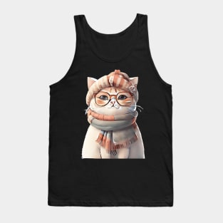 Cute Persian Cat with Glasses and Winter Clothes Tank Top